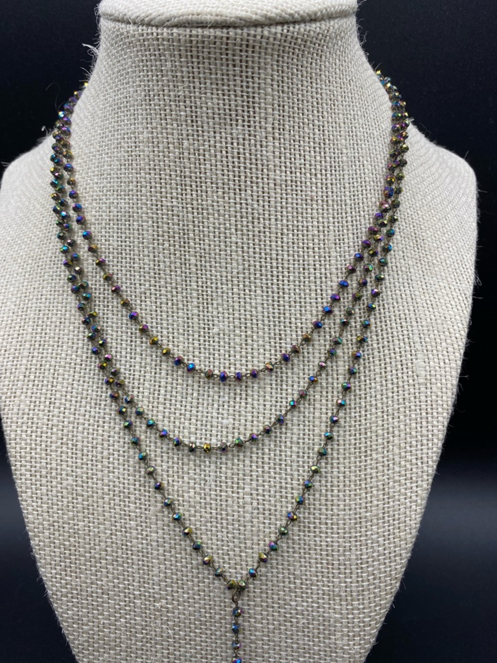 RAW & REBELLIOUS Multi-Layer Lariat Aurora Borealis Crystal Necklace - Picture 3 of 7